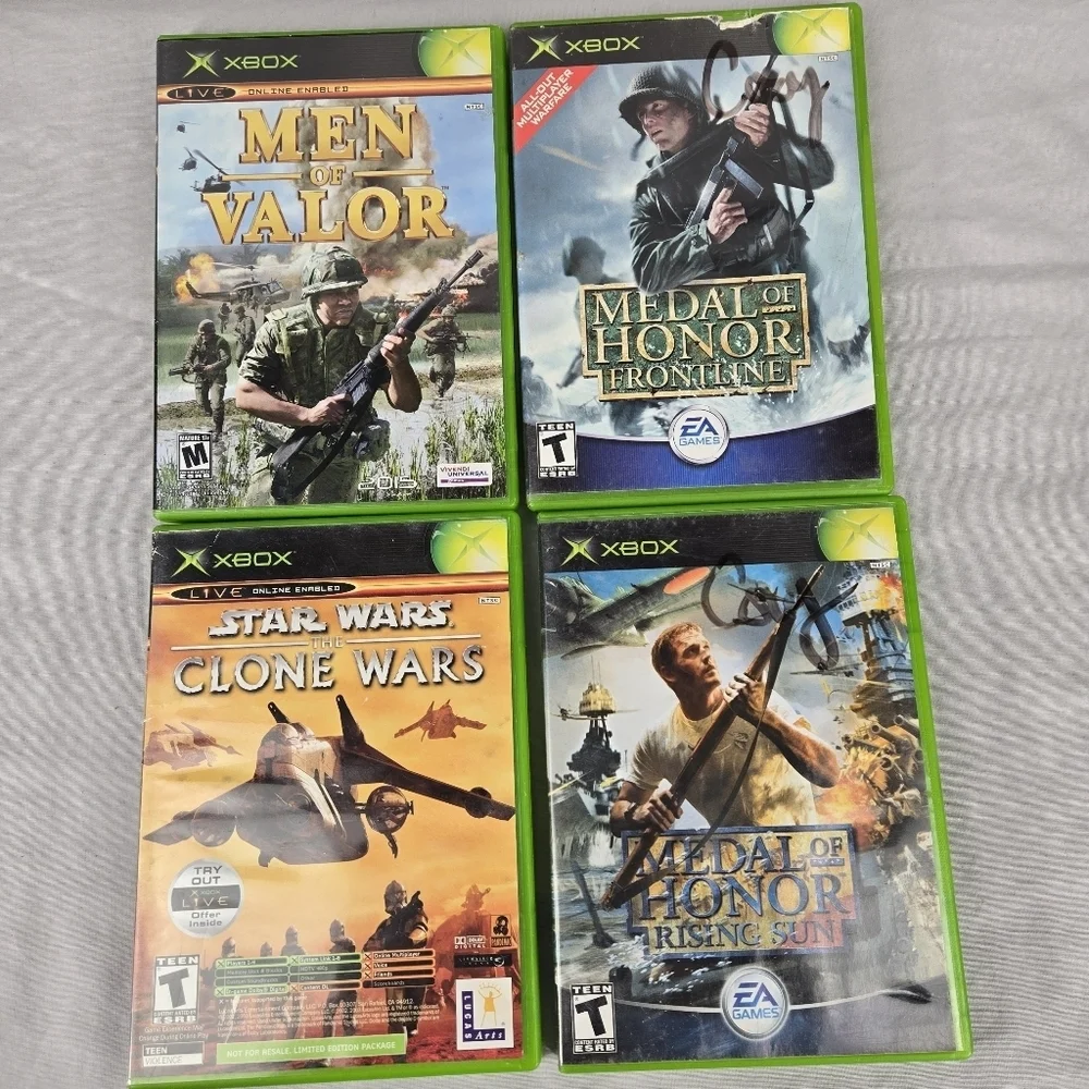 Lot Of 4 Original XBOX Games Men Valor Medal Honor Sun Clone Wars Frontline Work
